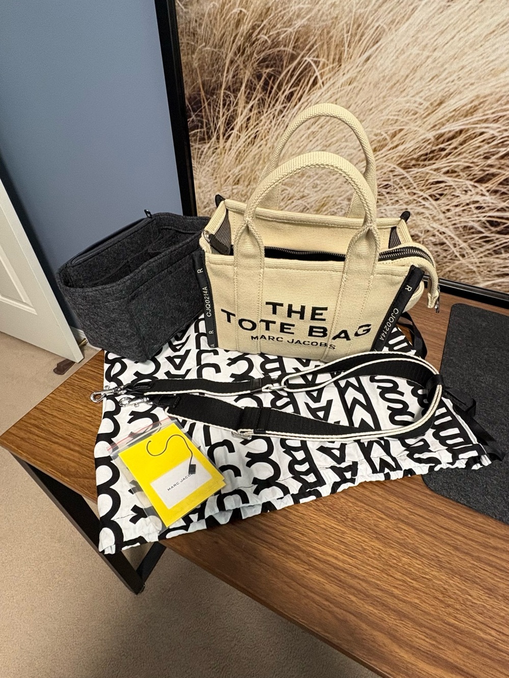Marc Jacobs The Tote Bag Small Canvas Tote in Cream and Black Logo